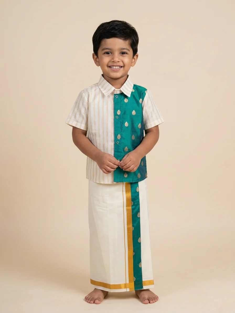 Peacock Blue Shirt & Vesti Set